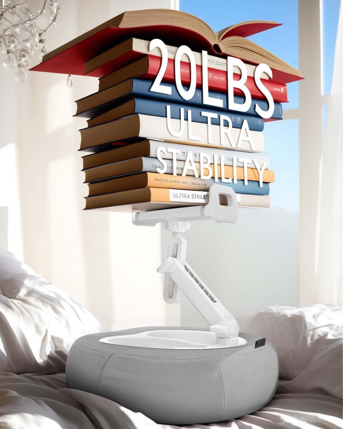 Tablet Pillow Stand, Compatible with 5"-12.9" Kindle, iPad, Phone/Tablet, Google, Samsung, 360° Rotating Phone Holder for Bed, Soft Plush Fabric, Detachable Bowl, Reading and Relaxation on Bed, Gray