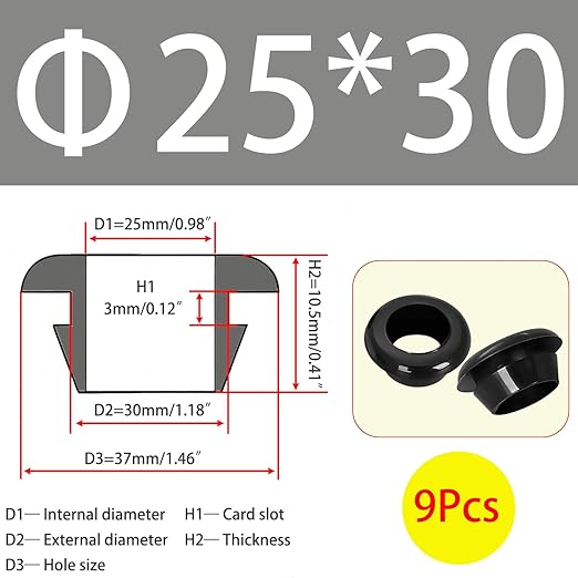 Qrity 9X Rubber Grommets ID 25mm Mount 30mm for Cable