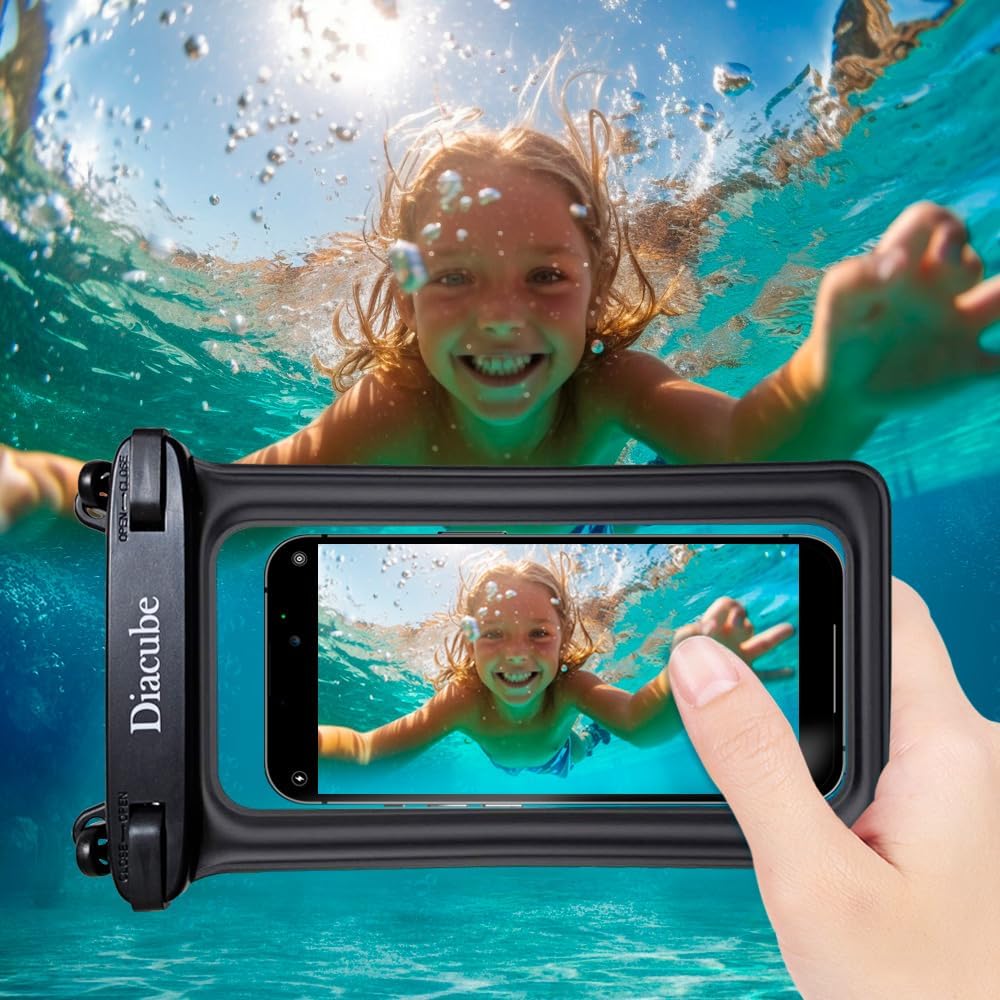 2-Pack Waterproof Phone Pouch, Universal IPX8 Floating Waterproof Case with Adjustable Lanyard for All Phones [Up to 8.3"] Beach, Waterpark & Travel Essentials - Black