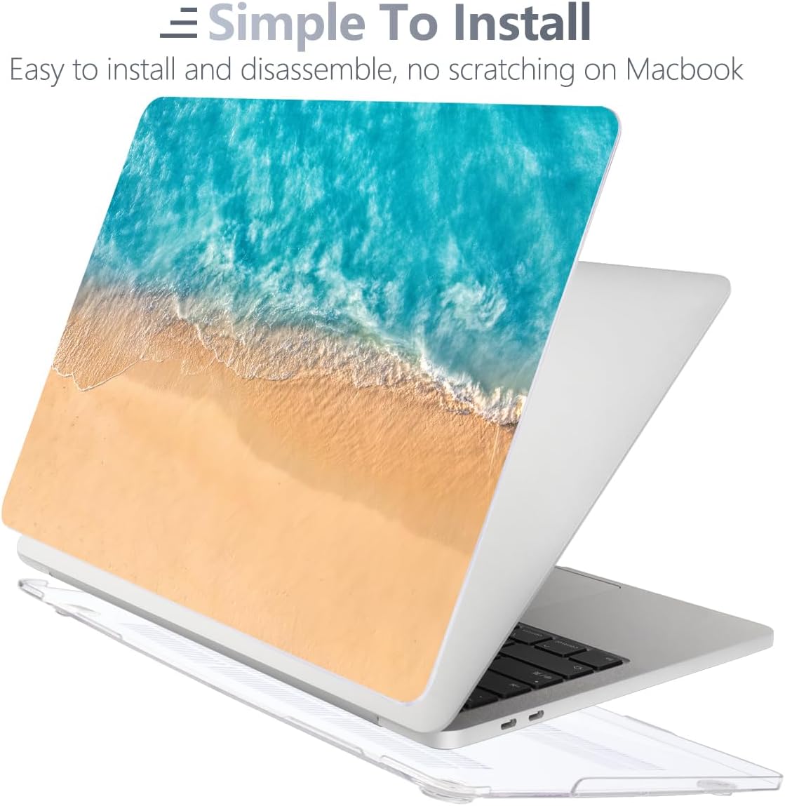 Batianda Design Case for M1 MacBook Air 13 Inch Model A2337 A2179 A1932 2021 2020 2019 Release,3D Painted Landscape Series Hard Shell with Keyboard Cover & Screen Protector, Beach
