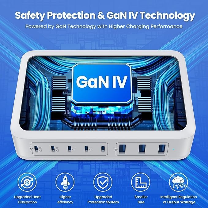 USB C Charger Block 515W[2025 Upgraded] GaN IV 8 Port Fast Charging Station Hub,Dual PD 100W USB C Laptop Charger Compatible with MacBook Pro/Air,iPad,iPhone 16/15,Galaxy S23/S24 Steam Deck Dell XPS
