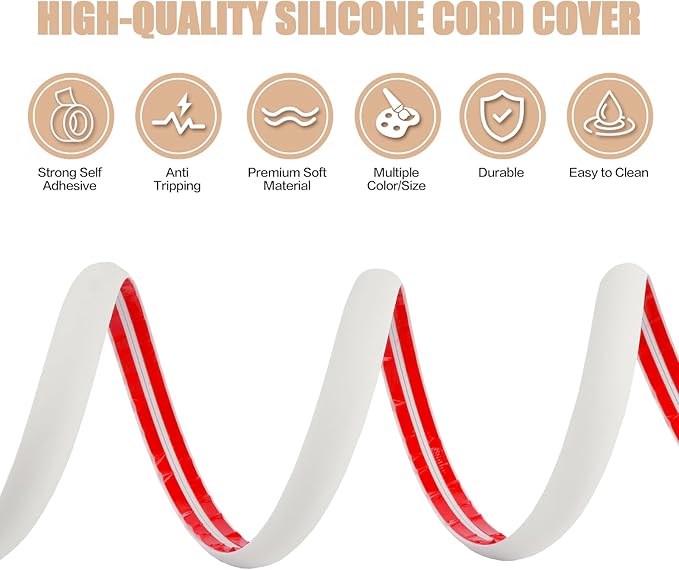Floor Cord Cover Cable Cavity Self Adhesive Cord Hider Floor 10FT Floor Cable Management Power Cord Protector Floor Electric Cord Covers for Offices, Gym, Exhibitions (Beige, 0.78" x 10')