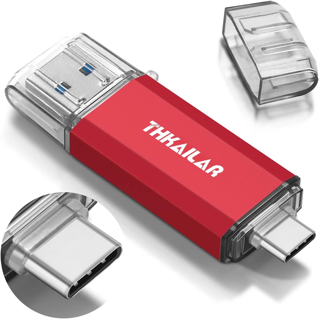 Thkailar USB C Flash Drive 256GB,USB Flash Drive with Type C and Type A 3.1 Port Compatible with Android Phone,MacBook Pro,PC(Red)