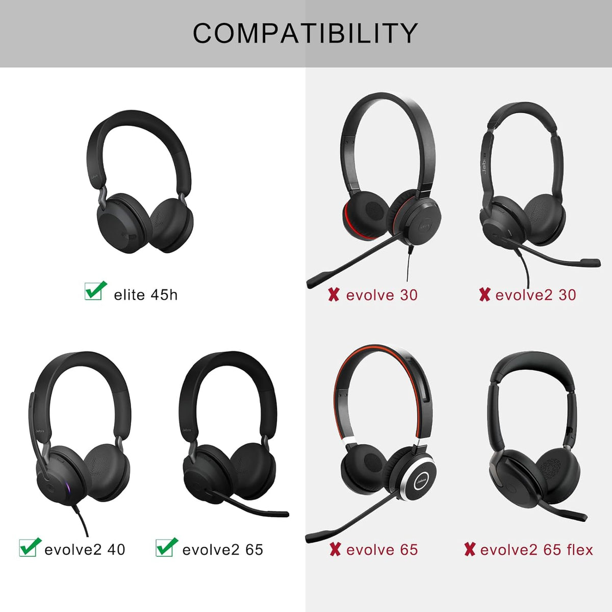 Ear Pads for Jabra Elite 45h - Replacement Ear Cushions for Evolve2 65 40 MS UC USB On-Ear Wireless Headphones - Protein Leather Memory Foam (Gold Beige)