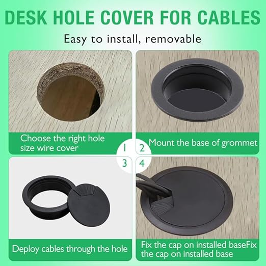 EASYEAH 2 Pcs Desk Grommet 2-1/16" / 53 mm, Desk Cord Hole Cover, Cable Grommet ABS Plastic, Desk Hole Grommet for Home & Office Pc, Detachable Adjustable Cable Cord Organizer-Silvery