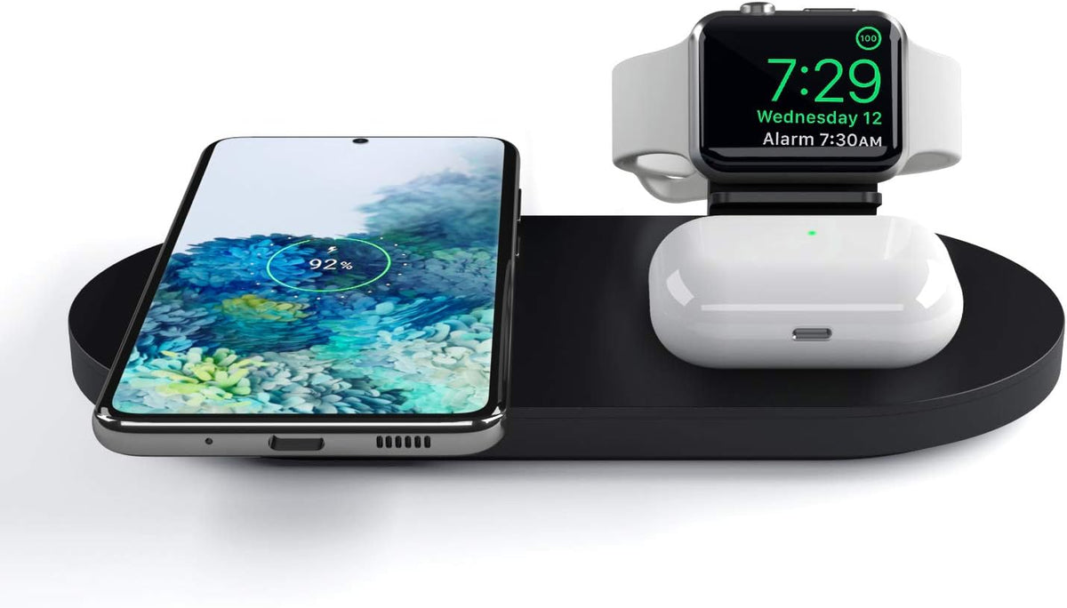 Seacosmo Wireless Charger, 3 in 1 Qi-Certified Fast Charging Station Dock for iPhone/for Samsung, for Airpods 2 3, Nightstand Docking Station for iWatch Series (Exclusive of for iWatch Cable), Black