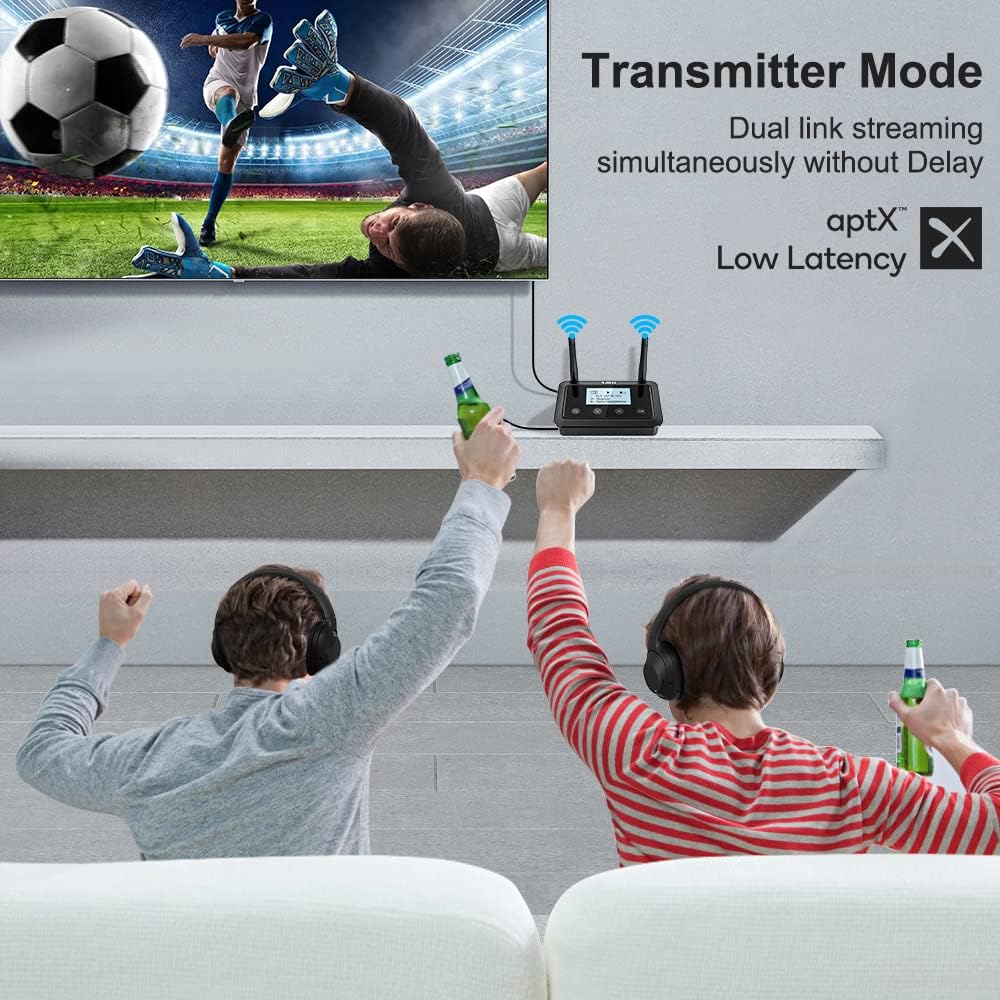 1Mii B03+ Bluetooth Transmitter Receiver for TV Home Stereo, Long Range Bluetooth 5.3 Adapter for TV Audio with Screen, aptX Low Latency & HD & AD, Optical RCA AUX 3.5mm Inputs/Outputs