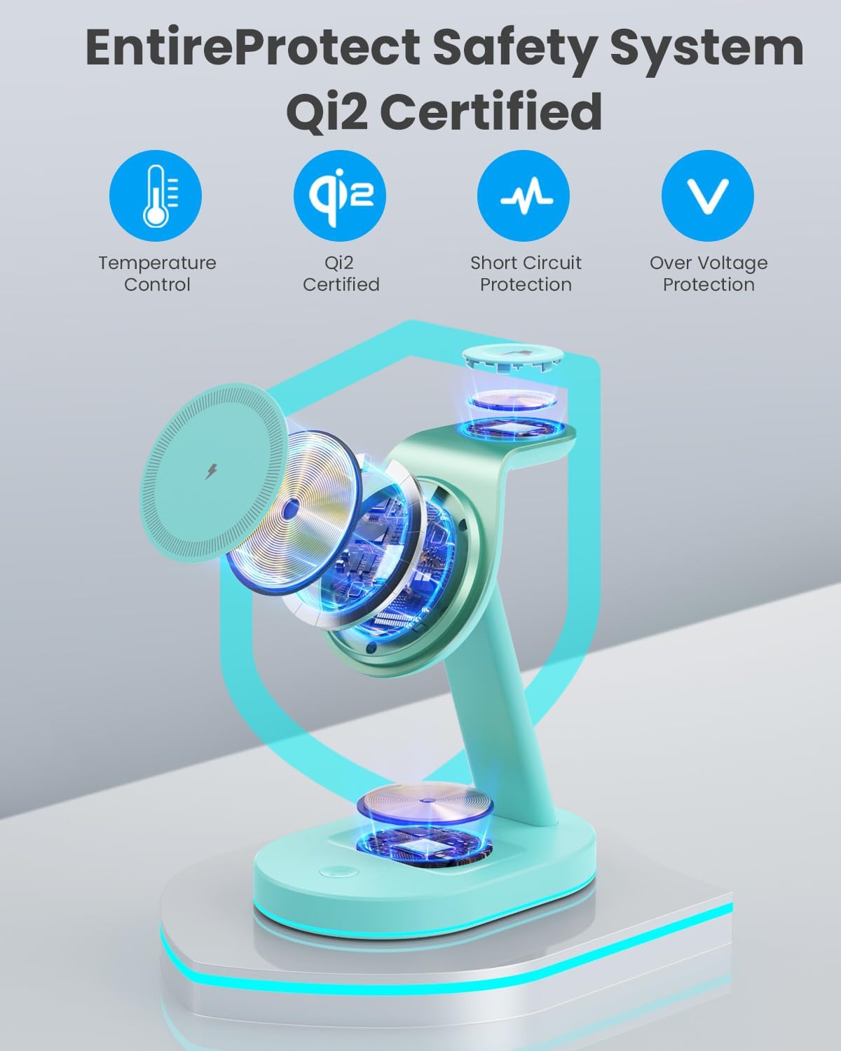 3 in 1 Wireless Charger Charging Station for iPhone,Qi2 Certified 15W Magnetic Charging Stand for Mag-Safe with 30W USB C Adapter&Friendly Night Light for iPhone 16/15/14/13/12,Apple Watch,AirPods