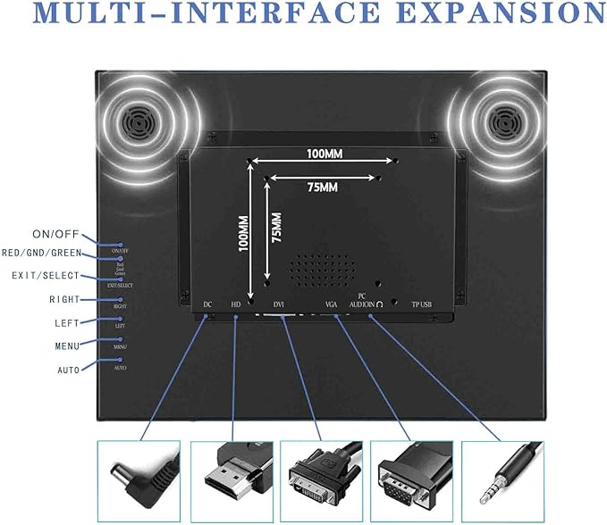 VSDISPLAY 15 Inch 1024x768 IPS LCD Monitor 4:3 Aspect Ratio Display with Metal HousingSupports VGA/DVI Inputfor Industrial/Gaming Extra Monitor