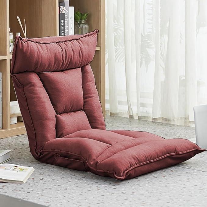 Floor Folding Chairs with Back Support and Headrest 5 Position Adjustable Backrest Comfy Armless Lounge Chair Gaming Chair Great for Reading Meditating Playing Game Adults(/Red)