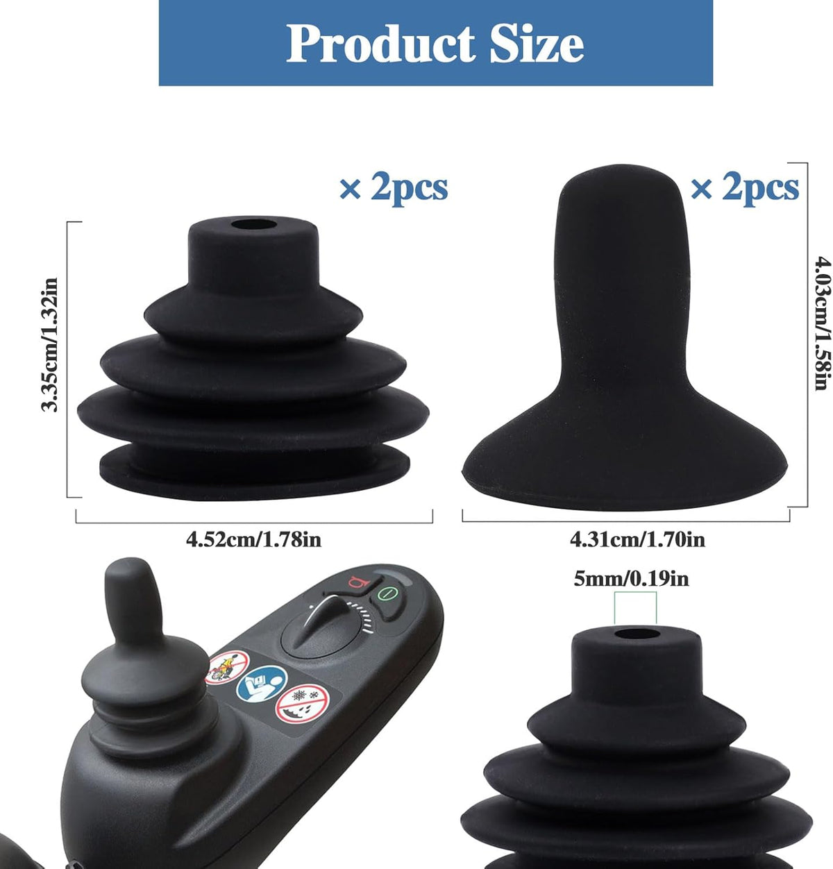 4 Pcs Wheelchair Joystick Button Cap Joystick Controller Knob and Gaiter Black Joystick Knob Button Controller for Electric Wheelchair Mobility Scooter