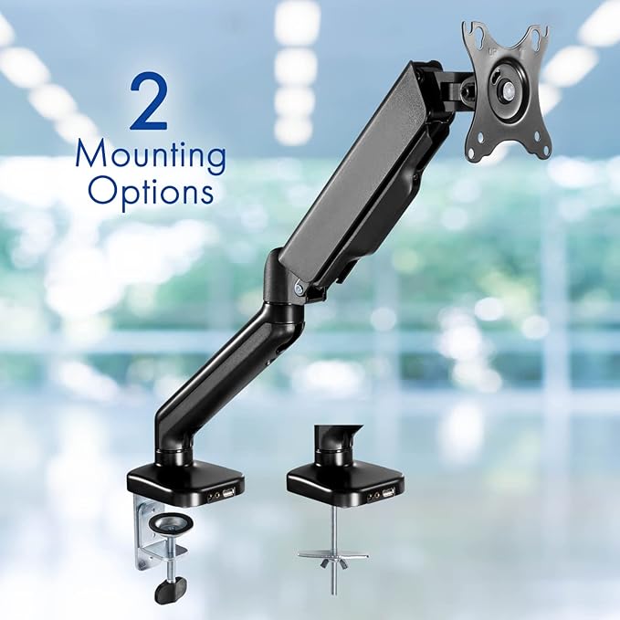 Spring LCD Monitor Arm with USB and Multimedia Ports for: Samsung 32 inch UJ59 4k Monitor (LU32J590UQNXZA) - UHD 3840 x 2160p 60hz 4ms AMD FreeSync Gaming HDMI DP Black