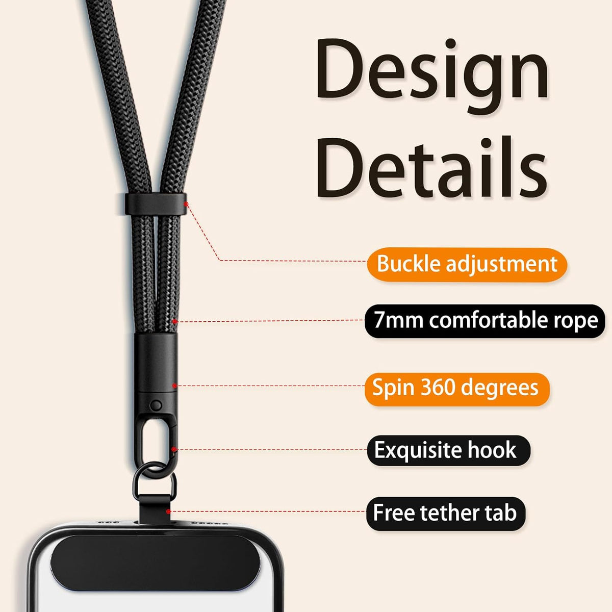 Camera Wrist Strap, Phone Wrist Strap for iPhone Case Camera, Anti Theft Strap Lanyard with 360° Rotating Hook, Wristlet Hand Strap for Phone Chain Charm