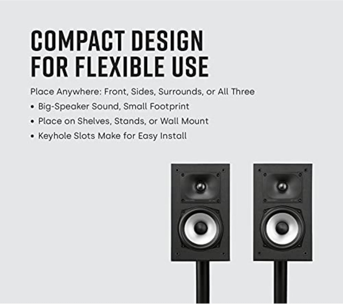 Polk Monitor XT15 Pair of Bookshelf or Surround Speakers - Hi-Res Audio Certified, Dolby Atmos & DTS:X Compatible, 1" Terylene Tweeter & 5.25" Dynamically Balanced Woofer (Pair, Midnight Black)