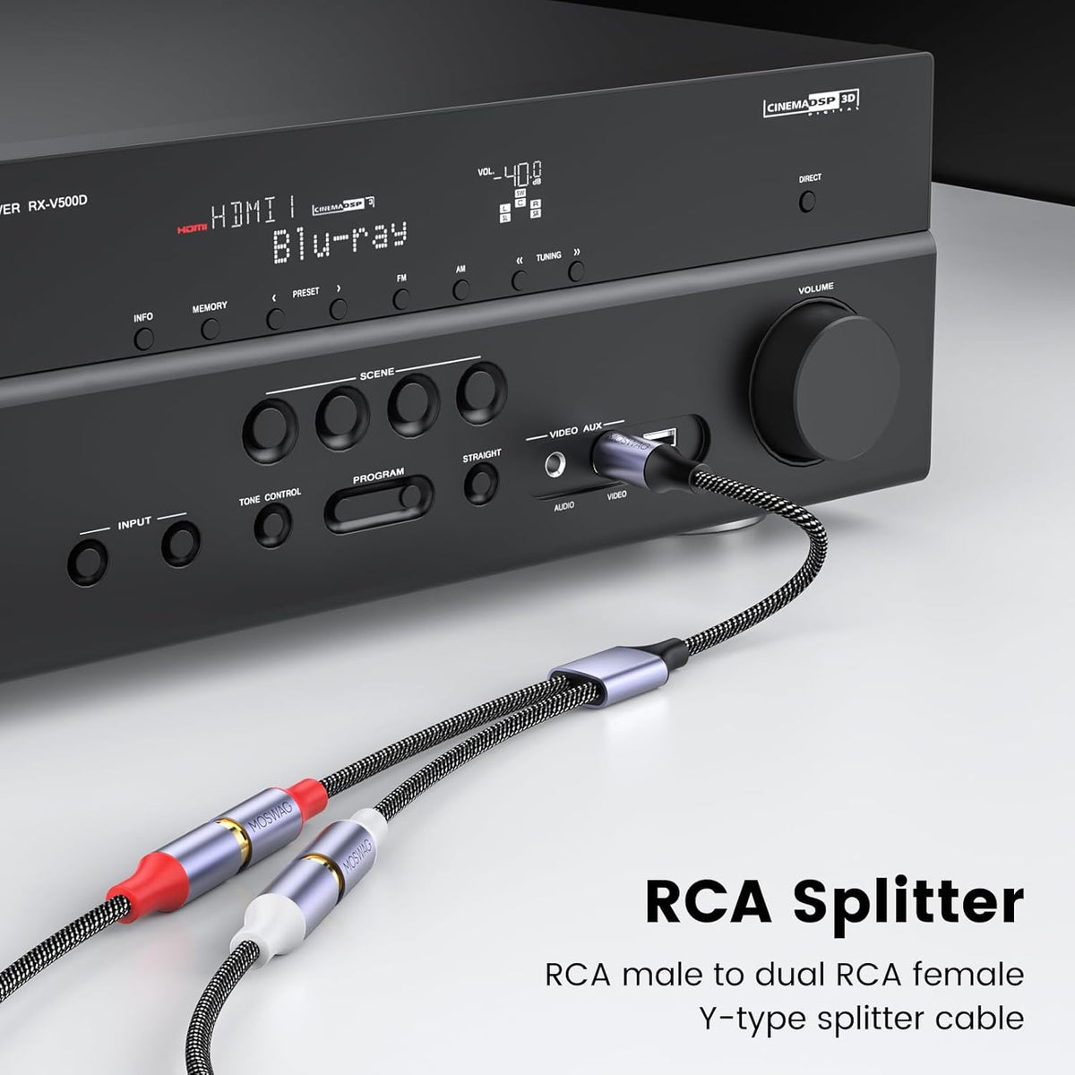 1 2 Consoles(0.65ft/20cm) MOSWAG Male to Female RCA Splitter, RCA Y Splitter Cable Audio Video Splitter Adapter