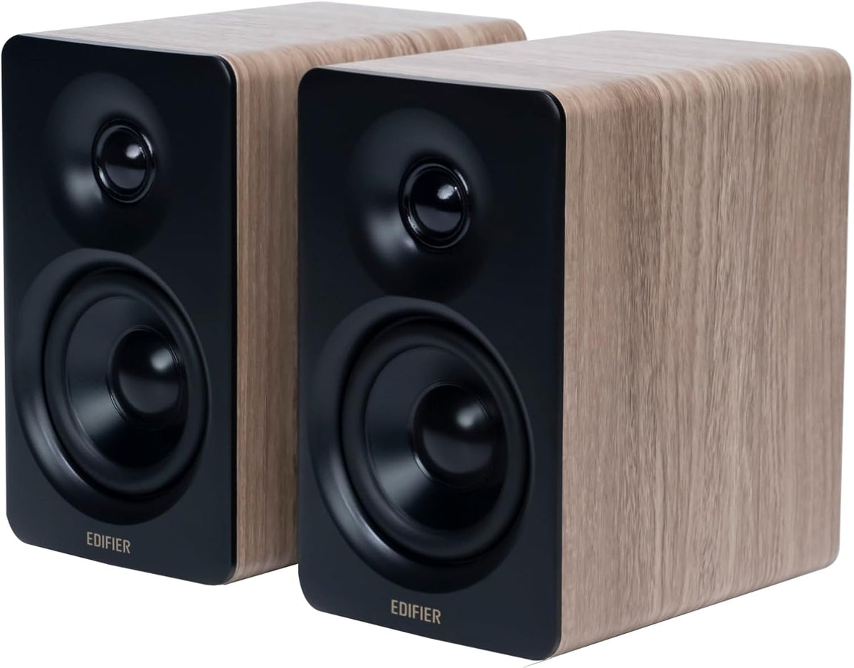 Edifier M60 Multimedia Speaker Bluetooth 5.3, 66W RMS, Hi-Res Audio & Hi-Res Wireless Audio, LDAC,3" Mid Bass & 1" Tweeter, USB-C & Aux Inputs, Compact Desktop Speaker – Classic Oak
