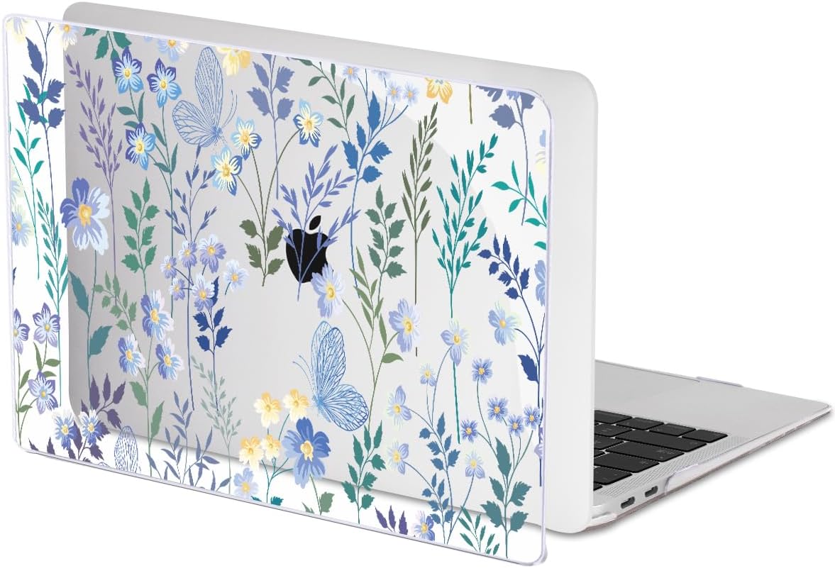 Compatible with 2021 2020 MacBook Air 13 inch Case M1 A2337 A2179 A1932 2018 2019 Release, Pattern Plastic Hard Shell Case & Keyboard Cover for Mac Air 13 Touch ID, Meadow Wildflower