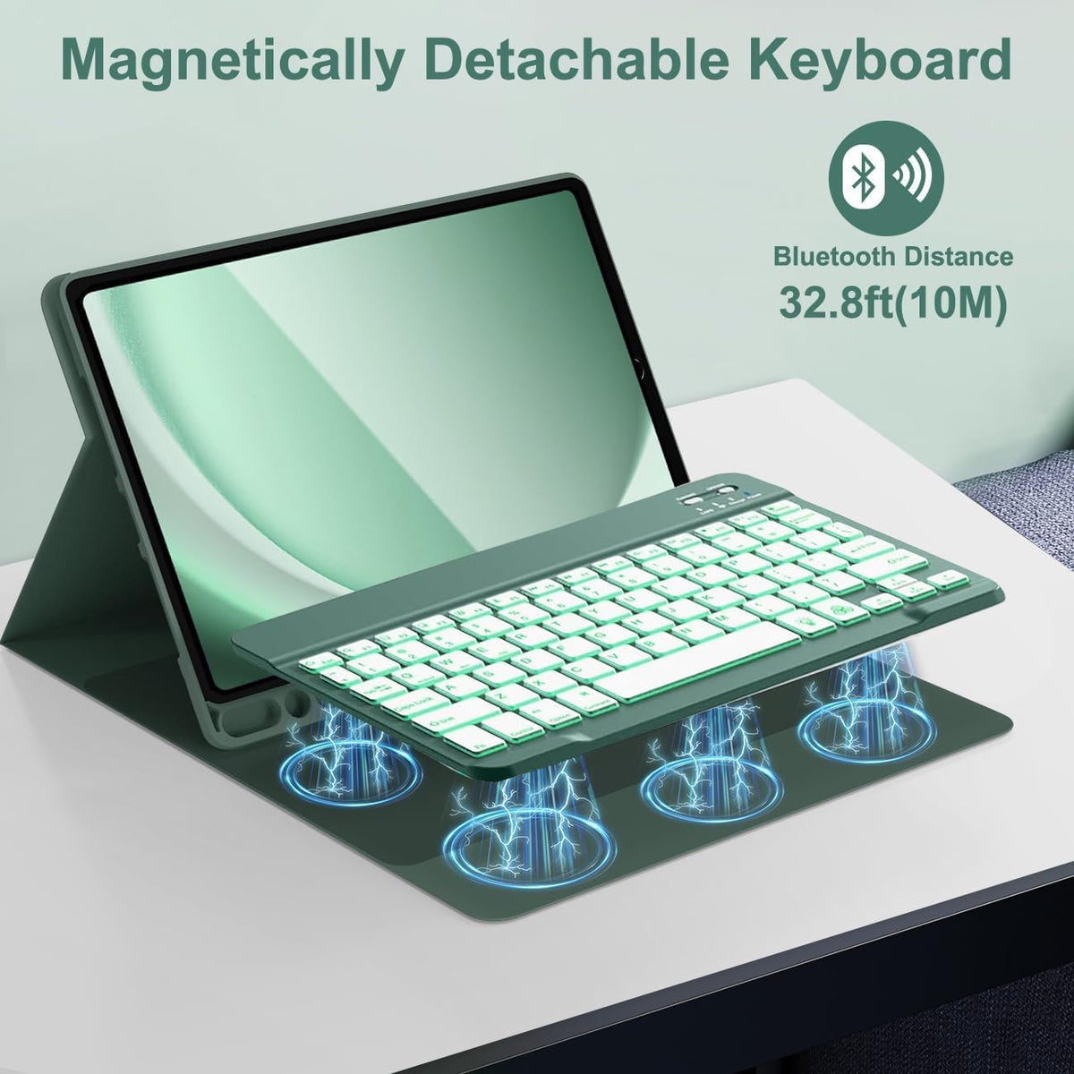 Galaxy Tab A9 Plus Case with Keyboard 5G 11 Inch 2023 (SM-X210/X216/X218), 7 Color Backlit Detachable Tablet Keyboard Cover with S Pen Holder for Samsung Galaxy Tab A9+ 11" (Dark Green)