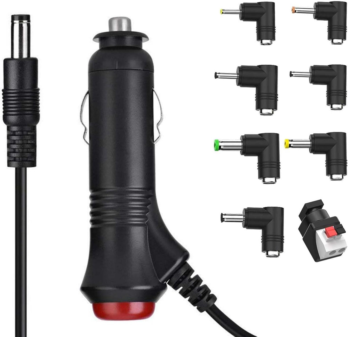 helpers lab 12V 2A 1A 5.5x2.1mm 8 DC Car Charger with Switch Universal Power Cord to Cigarette Lighter with Connector