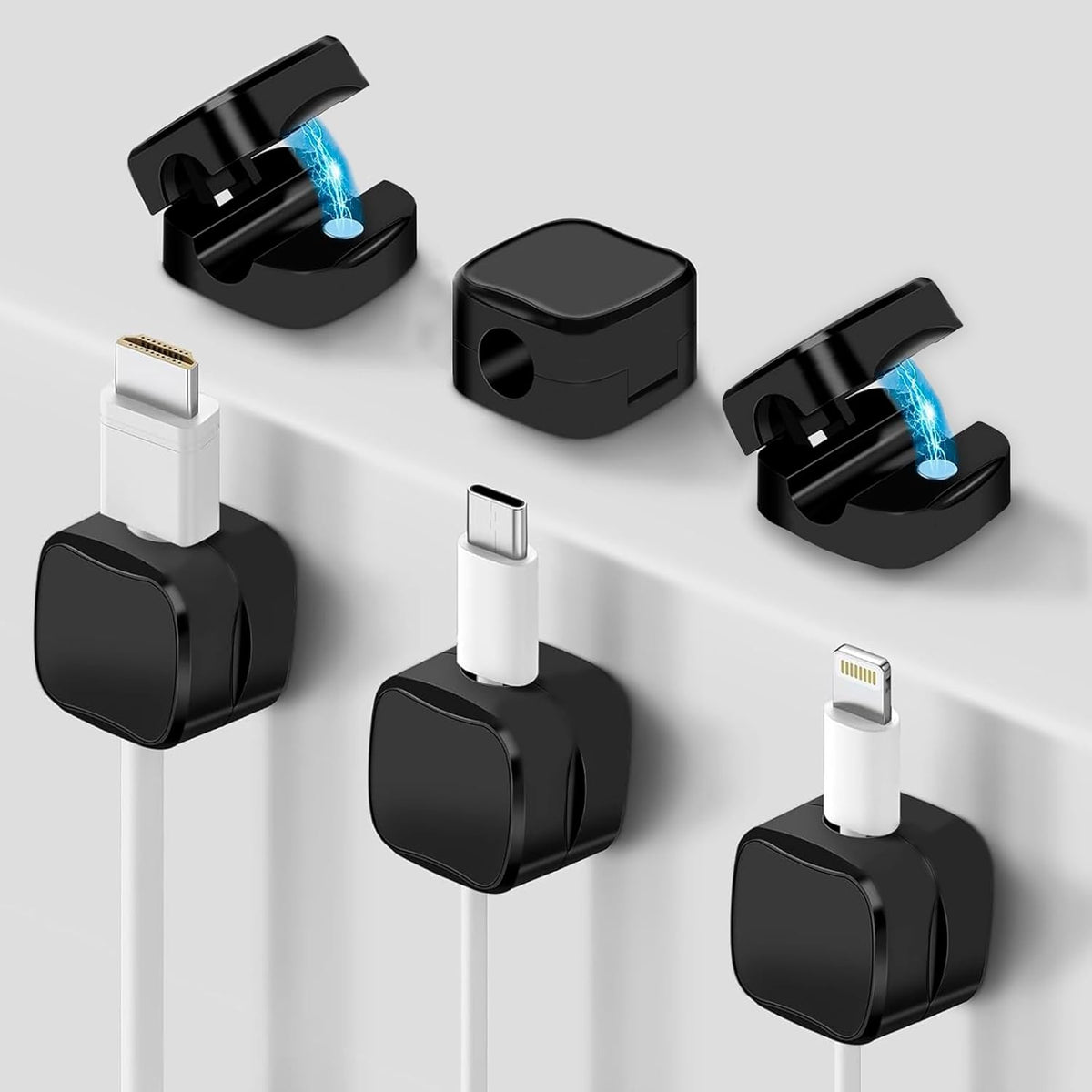 Grizzly Supply 8 Pack Magnetic Cable Clips, Cord Organizer for Desk, Under Desk Cable Management, Strong Adhesive Wire
