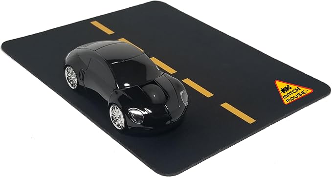Wireless Car Mouse + Car Mousepad Combo – 2.4GHz Optical Wireless Mouse Cute Novelty Gift for All Ages Ergonomic Design USB Receiver Working Headlights (Yellow)