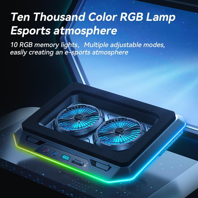 RGB Gaming Laptop Cooling Pad with Two Turbo Fan, Rapid Cooling for 15.6-19.3" Laptops, Variable Speed Control, 6 Adjustable Heights A5