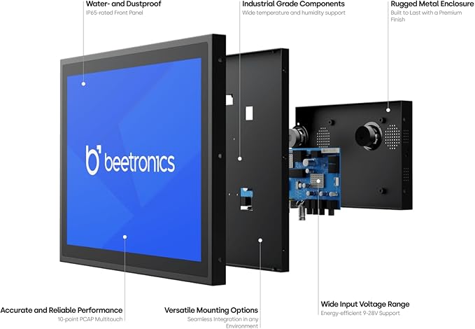 Beetronics 15 Inch Touchscreen Monitor | Full HD 1080p | 15TSV7M – Industrial-Grade Professional 10-Point Multi Touch Display for PC Mac Linux – HDMI DisplayPort USB-C VGA Inputs