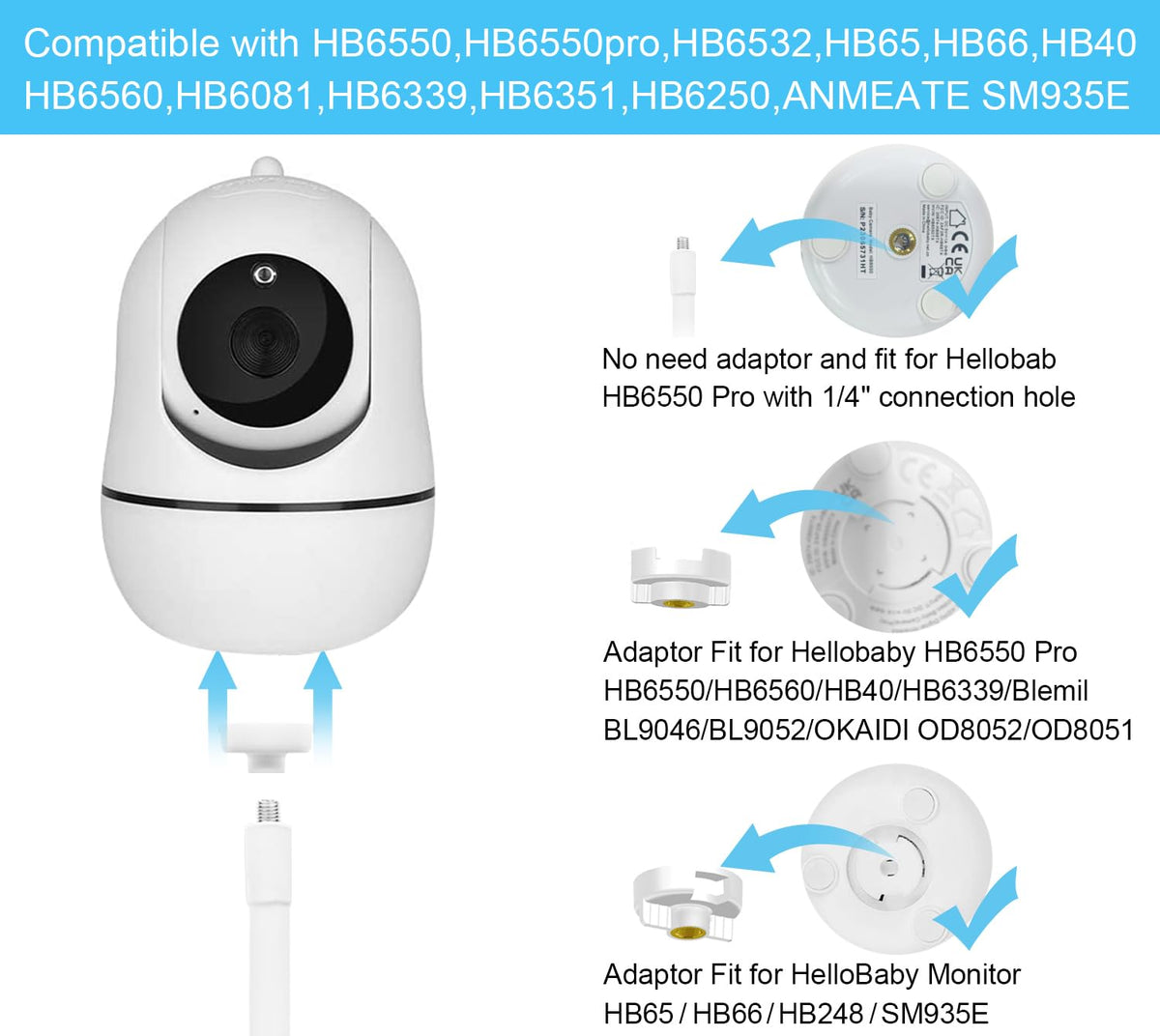 Baby Monitor Mount Compatible with HelloBaby HB6550/HB65/HB66/HB248,ANMEATE SM935E Baby Monitor Camera 15.7 inches Flexible Clip Clamp Mount Long