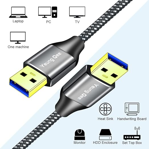 Yeung Qee USB 3.0 A to A Male Cable 15 ft,Super Speed Type A Male to Male Cable USB 3.0 Double End USB Cord for Hard Disk, Cameras,Laptop Cooler, DVD Player and More (15FT/5M)