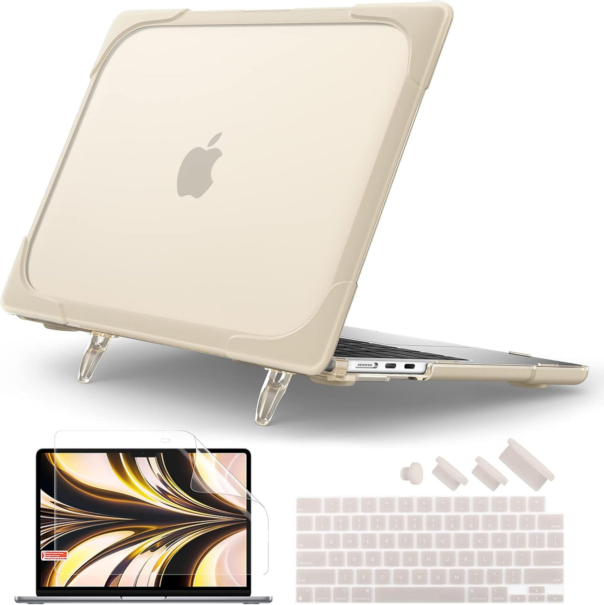 Batianda for M4 MacBook Air 13.6 inch Case 2025 2024 2022 Release Model A3240 A2681(M2) A3113(M3), Heavy Duty Shockproof Protective Hard Shell with Fold Kickstand & Keyboard Cover, Khaki