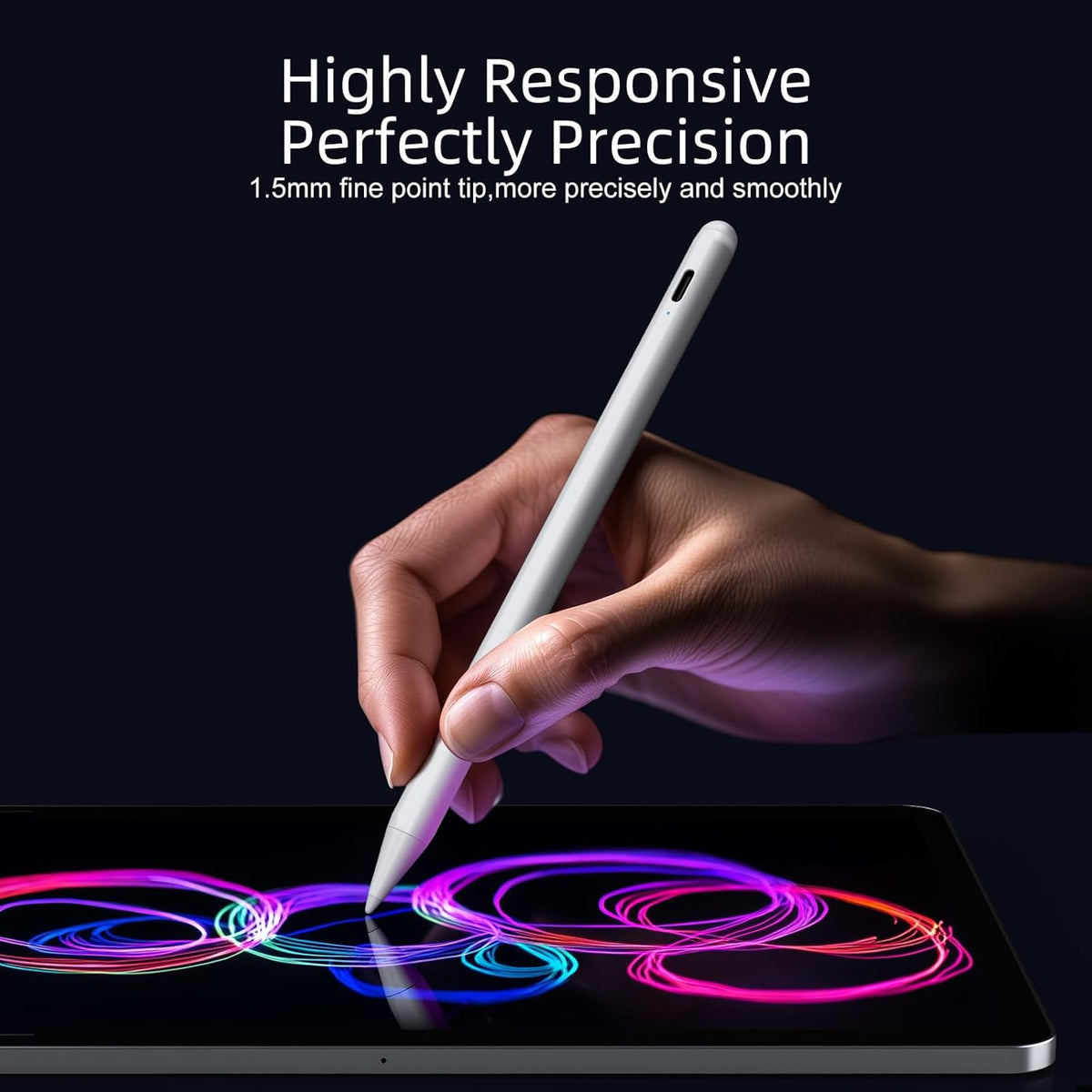Stylus Pen for iPad 6th-11th Generation-2X Fast Charge Active Pencil Compatible with 2018-2025 Apple iPad Pro 11"/12.9"/M4, iPad Air 3/4/5/M2/M3,iPad mini 5/6 Gen-White