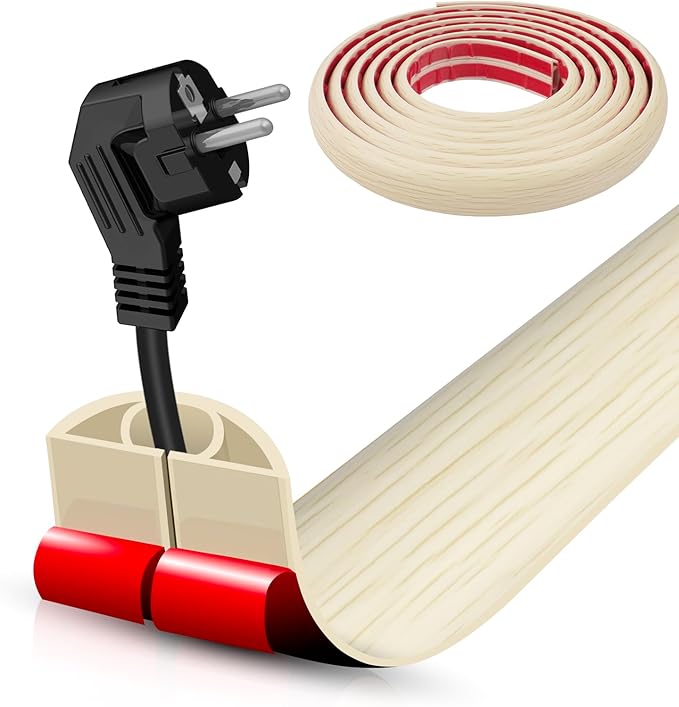 Floor Cord Cover Self Adhesive Cord Hider,20FT Cable Management, Extension Strip Protector for Wires, Prevent Cable Trips for Offices, Gyms, Exhibitions Cavity:0.39"(W) x 0.27"(H) Yellow Wood
