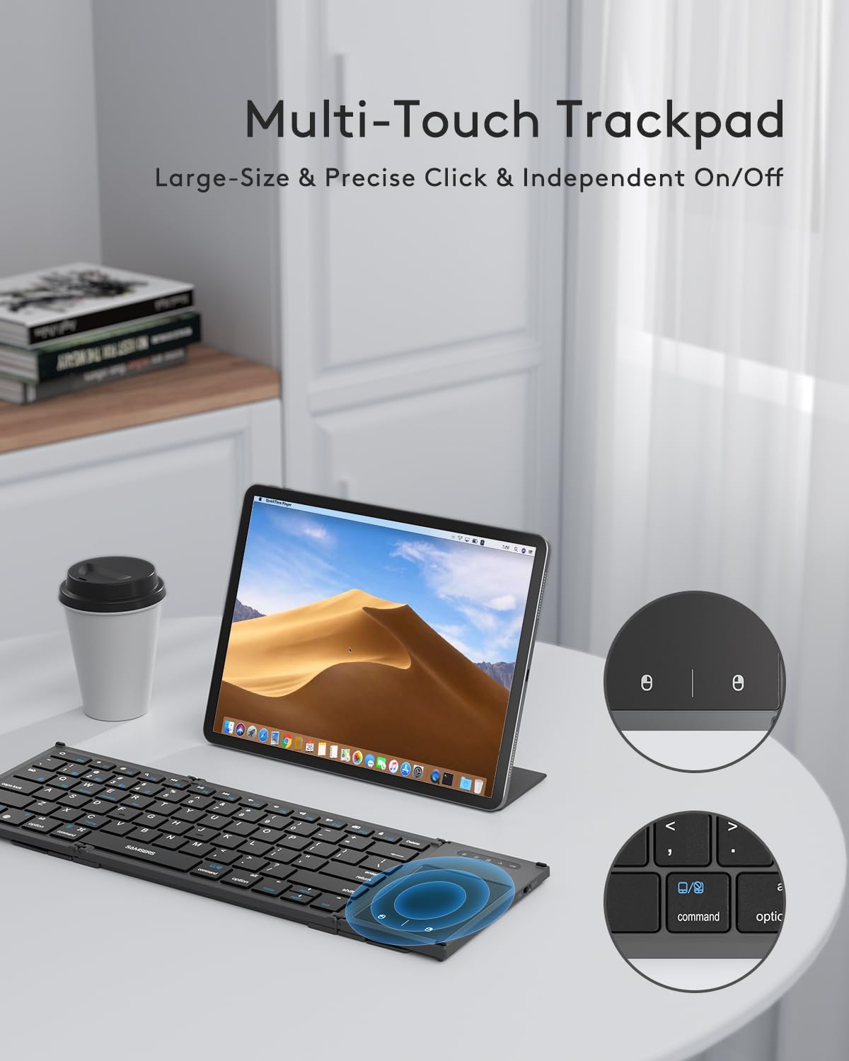 Samsers Foldable Bluetooth Keyboard with Touchpad, Full-Size Dual-Mode Wireless Folding, Rechargeable Portable Travel for iOS Android Windows Mac OS, Support 4 Device(BT5.1x3 + 2.4G)