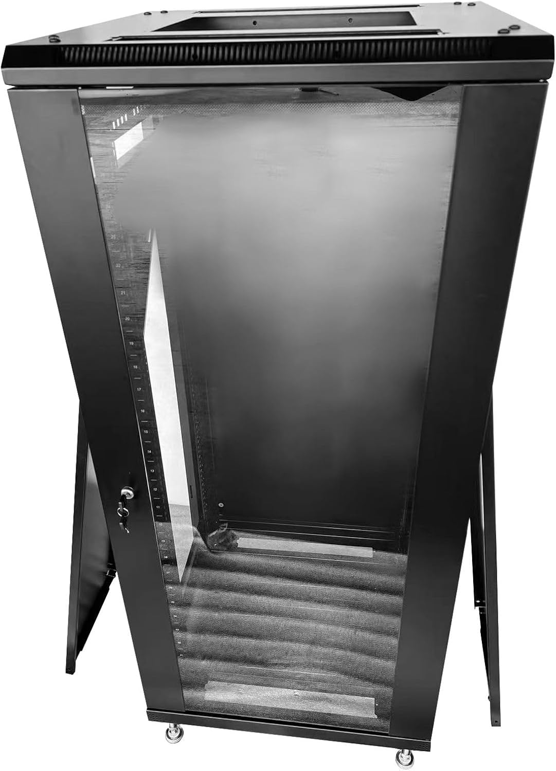 27U Server Cabinet Rack Enclosure,with Caster Wheels 2 Server Temperature Fans Locking Glass Door Removable Side Panels 27U Network Cabinet 22" Installation Depth,Standard 19" Equipment