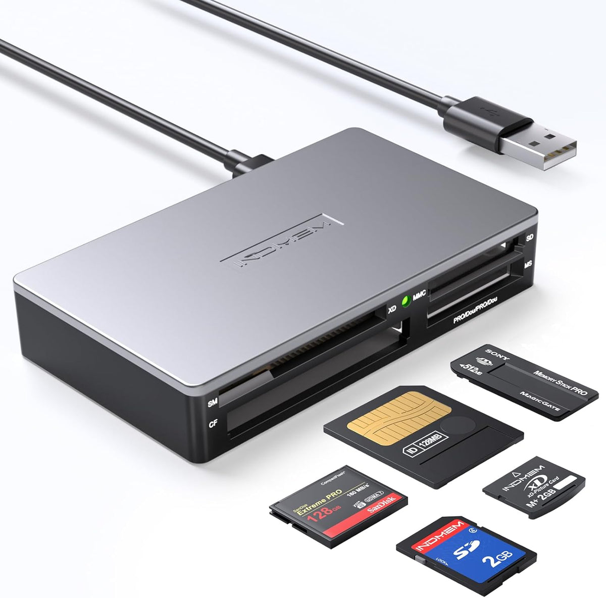 INDMEM All-in-1 MMC, SmartMedia Card Reader Writer USB Universal Multi Card Adapter Slim Hub Read Smart Media, xD, SD
