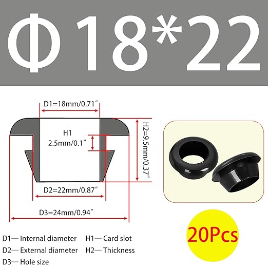 Qrity 20x Rubber Grommets ID 18mm Mount 22mm for Cable