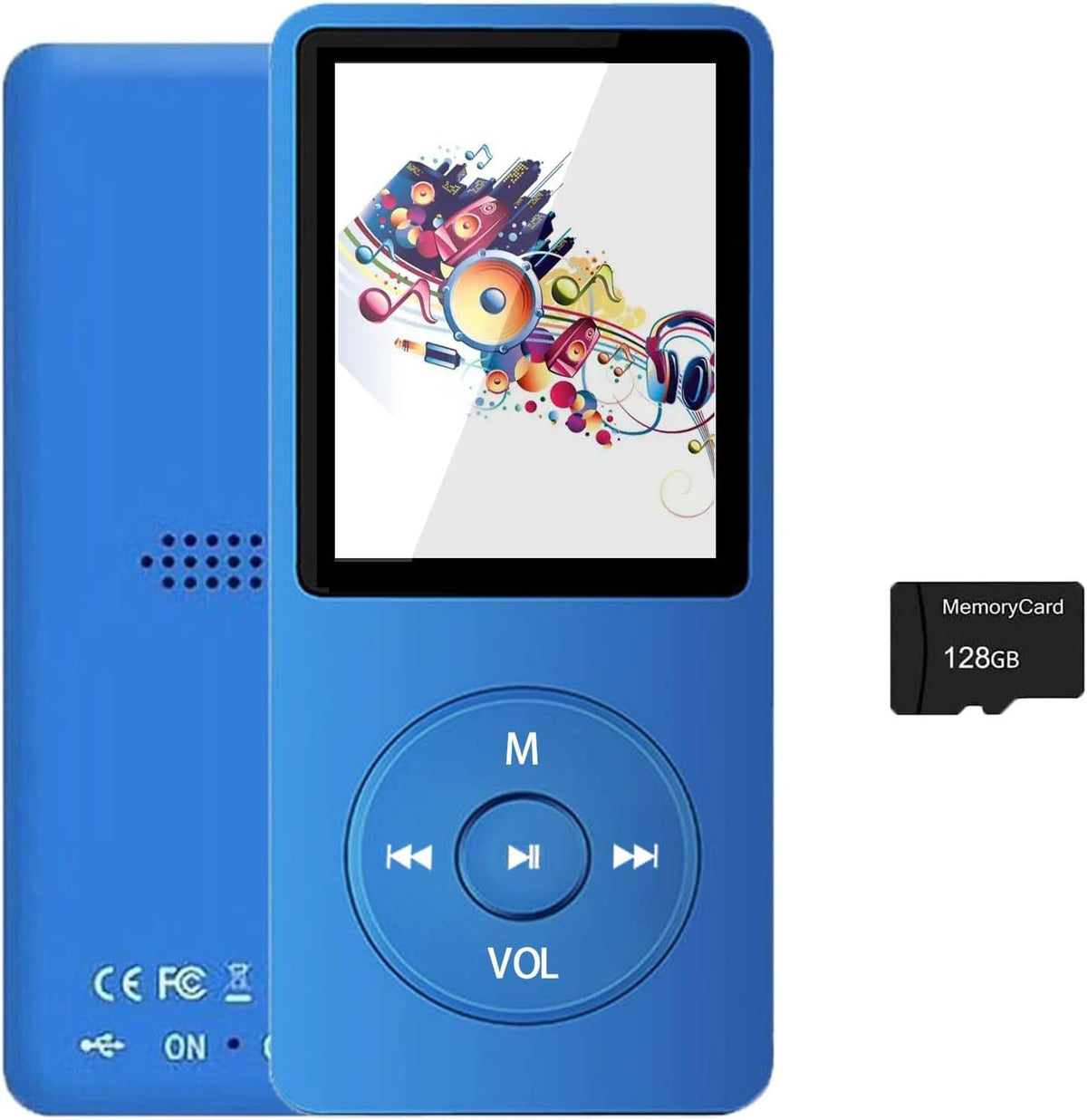 imkavery 128GB MP3 5.2, Player with Bluetooth Portable Blue Music Player for Kids with Built-in HD Speaker, FM Radio