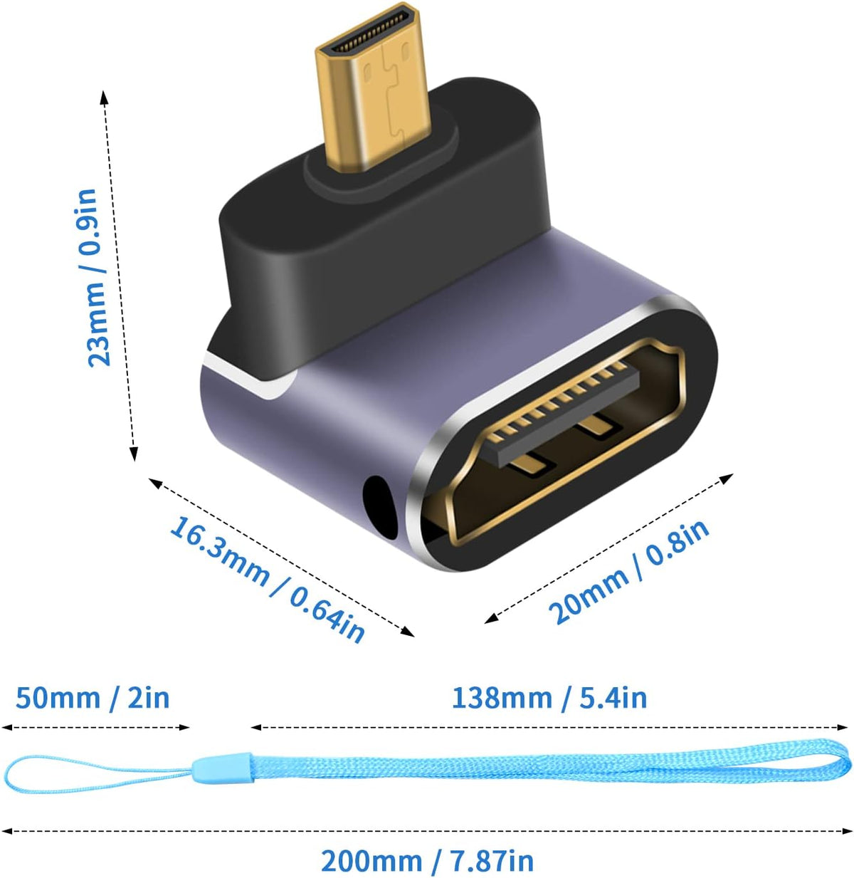 Duttek 8K 90 (2 Pack) Down Angle Degree HDMI to Micro HDMI Adapter, Male to Female, Micro HDMI Adapter, with LED Light