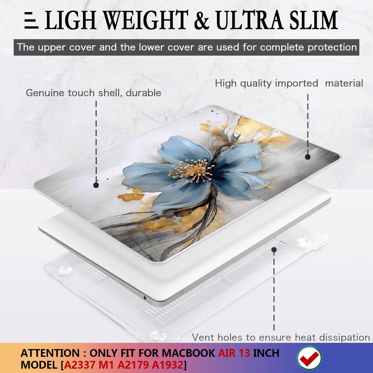 CISSOOK Compatible with MacBook Air 13 inch Case M1 2021-2018 Release Model A2337 A2179 A1932, Protective Plastic Hard Shell Case Cover for MacBook Air 13-inch with Touch ID, Retro Golden Floral