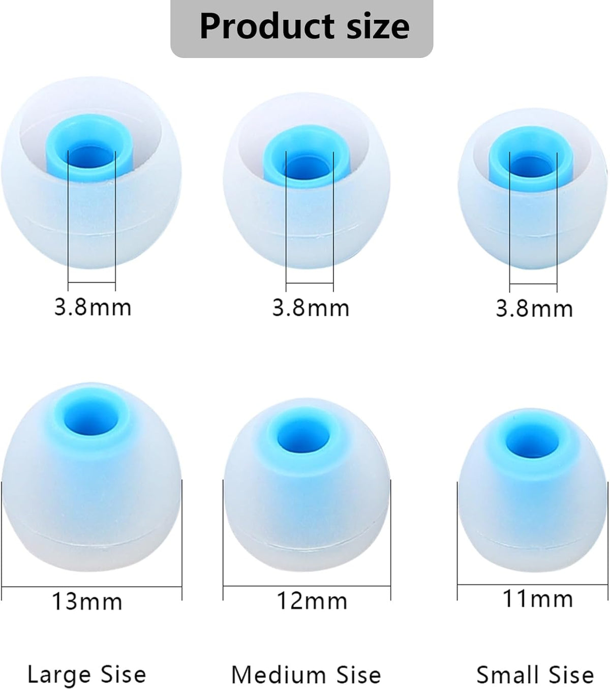Silicone Replacement Earbud Tips Earbud Covers Ear Tips Fit for in-Ear Headphones (Inner Hole 3.8mm -5.1mm) Earbud Replacement Tips 9 Pairs