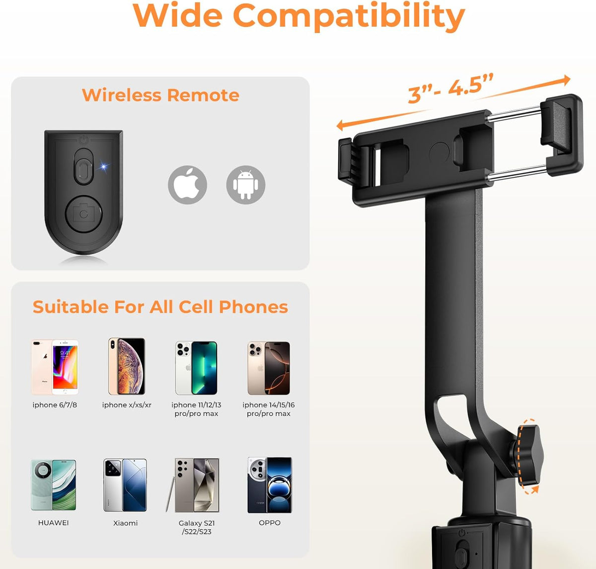 Sensyne Selfie Stick for Phone, Extendable Travel Tripod with Detachable Remote for Photography, Selfies, Compatible with All Cell Phones, Black