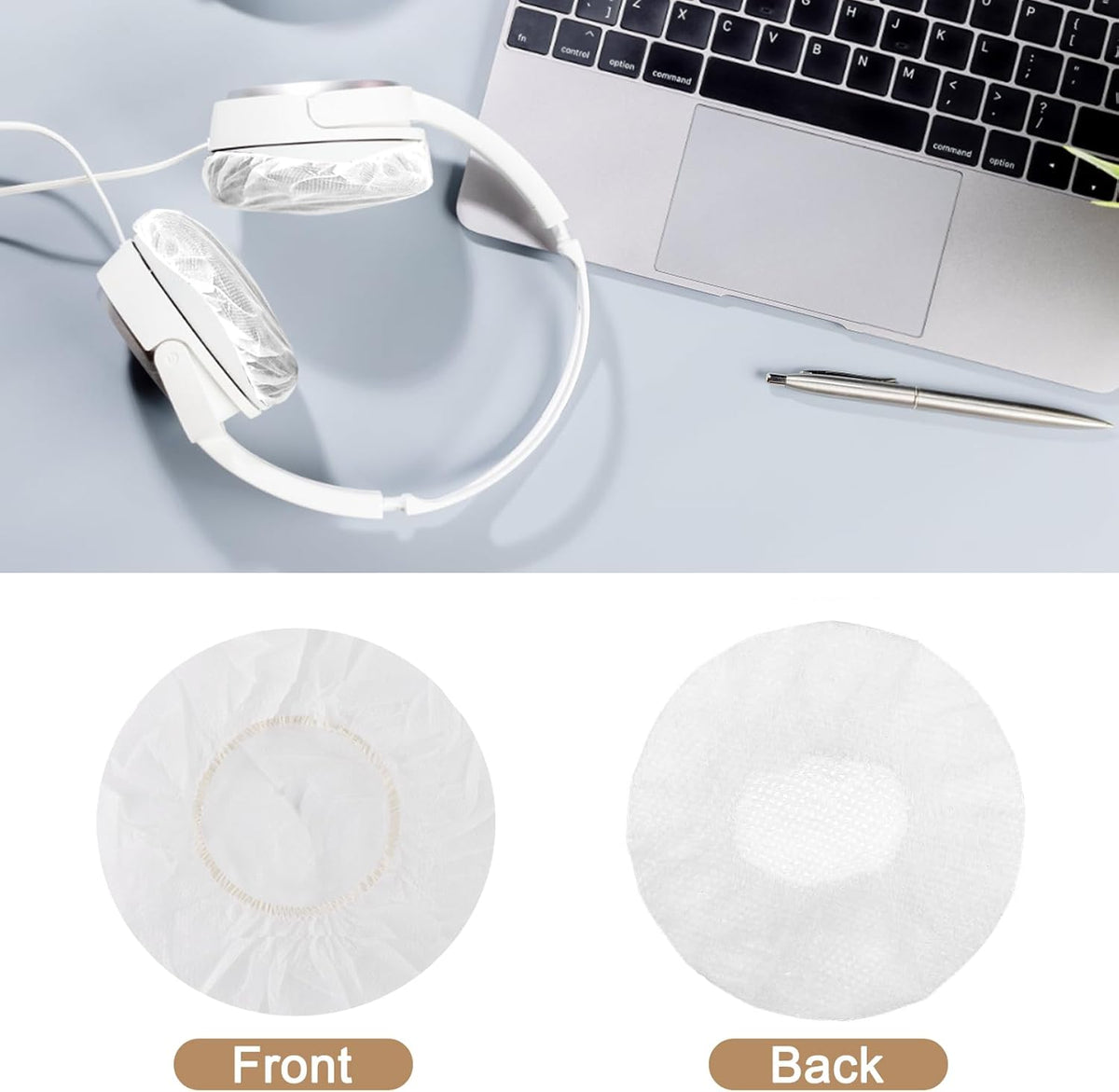 100PCS Disposable Headphone Ear Covers, Sanitary Non-Woven Stretch Earpad Covers for Most on Ear Headphones (White)