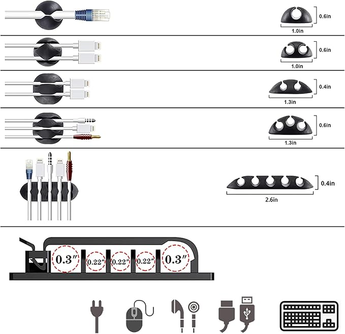 ELII 300PCS Cable Management Kit,4 Cable Sleeve 35 Cable Clips