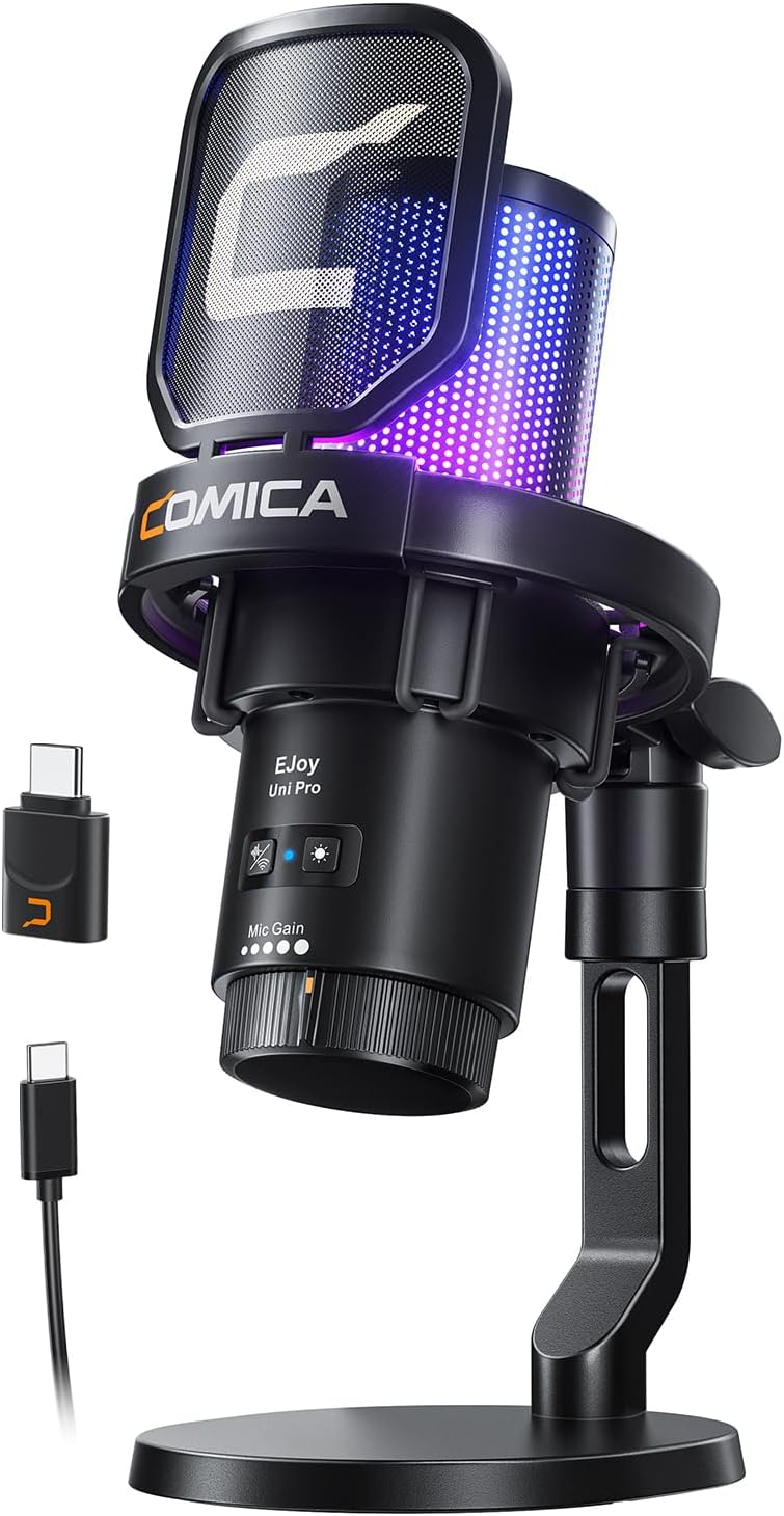 COMICA Ejoy Uni PRO(D) USB Wireless Gaming Microphone with Noise Cancellation, RGB Lights, Monitoring, Muting, Streaming Mic for Computer, PS5, PS4, Streaming, Podcast, Chat, Twitch, Discord