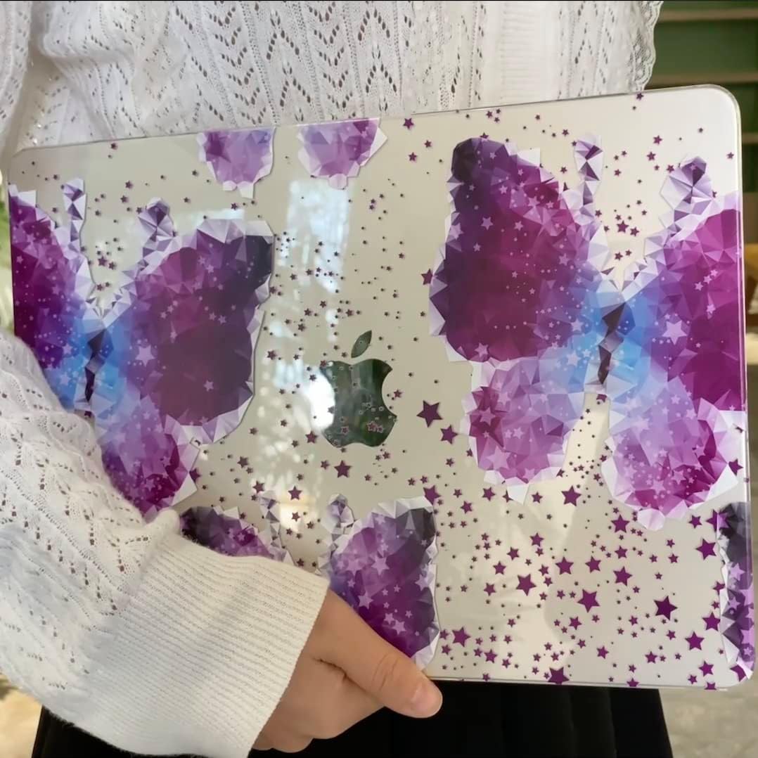 MEEgoodo Case for M4/M3/M2 MacBook Air 13.6 inch Case 2025 2024 2022, Fit Model A3240/A3113/A2681, Laptop Hard Shell with Keyboard Cover Compatible with MacBook Air 13 inch, Purple Butterfly