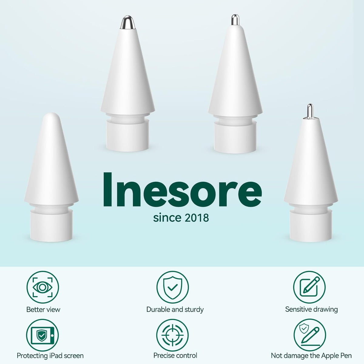 Inesore 4 Styles Replacement Tips for Apple Pencil Pro,Multiple Options Metal Durable Nibs Accessories for Apple Pencil Pro/2nd Generation/1st Gen/USB-C (4 Pack)