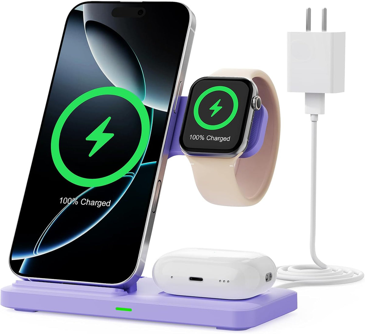 2025 3 in 1 Wireless Charger for iPhone 16 15 14 13 12 11 XR 8, Apple Charging Station for Apple Watch 10/9/Ultra/8/7/SE/6/5/4 & AirPods Series, Wireless Charging Station for Multiple Devices Apple