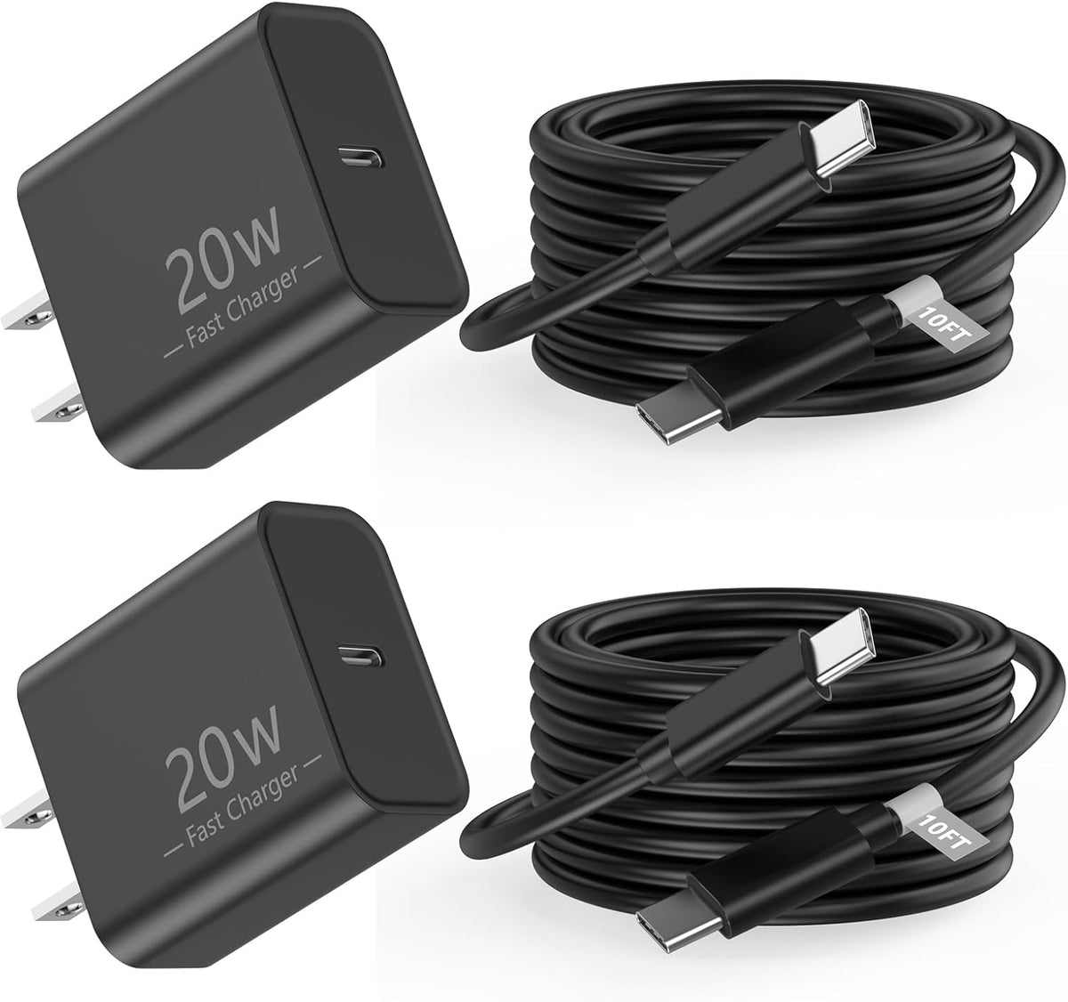 Matsusho iPhone 16 15 Charger Fast Charging 10 FT, 2 Pack 20W USB C Wall Charger with 10FT Type C Charger Cable Compatible for iPhone 16/16 Plus/16 Pro/16 Pro Max/15/15 Pro/15 Pro Max/15 Plus, Black
