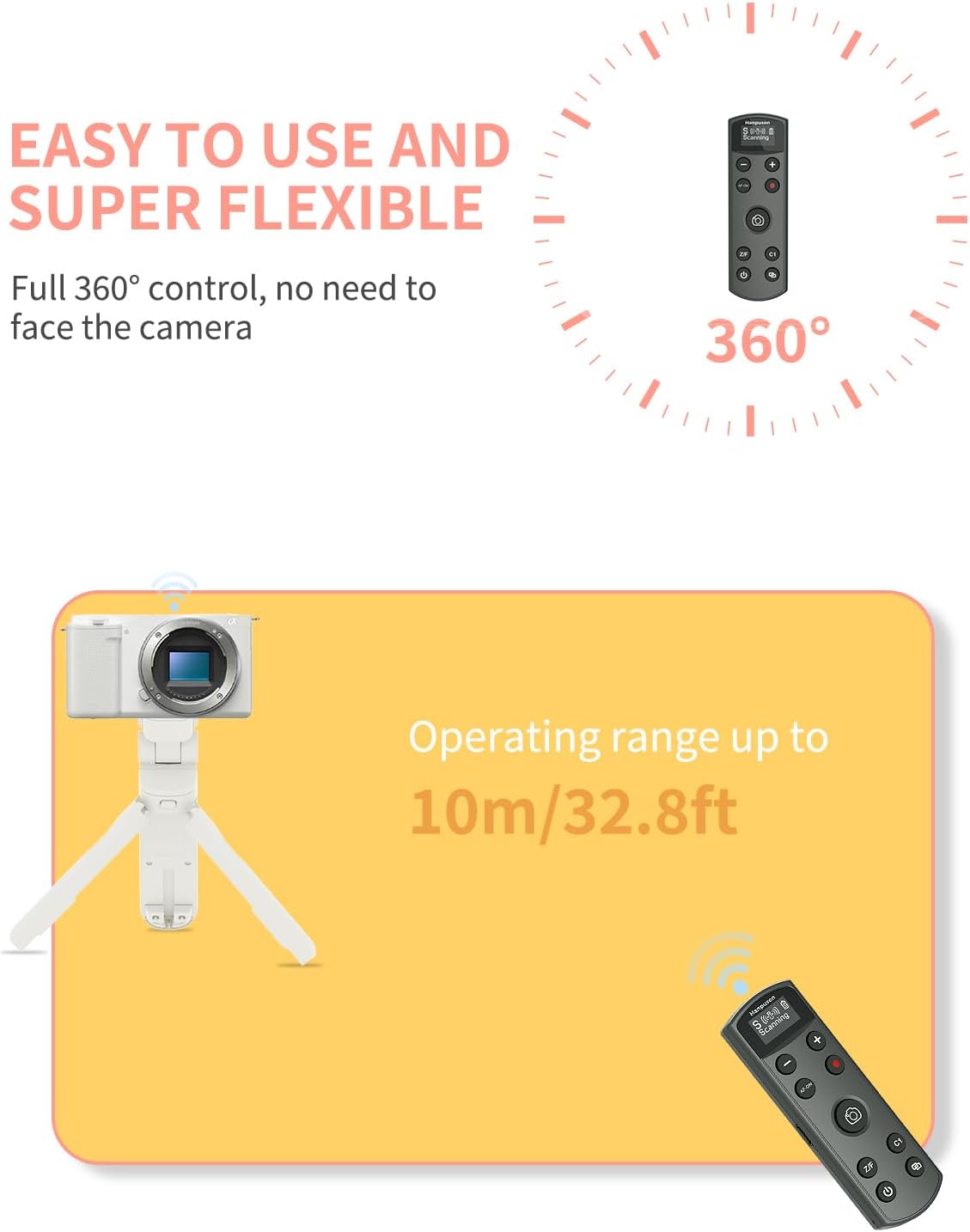 Hanpusen Rechargeable Camera Remote Control for Sony - Wireless Shutter Release with OLED Screen compatiable with ZV-1F,ZV-1II,ZV-1,ZV-E10II,ZV-E10,A6100,A6400,FX30,FX3;Replace Sony RMT-P1BT（Black）