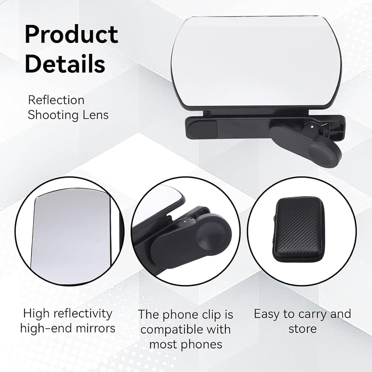 Mirror Effect Lens - Capture Stunning Reflections Instantly, Mirror for Phone to Use Back, Smartphone Camera Mirror Reflection Clip Kit, Reflection Mirror for Outdoor Travel Photography (Black*2)